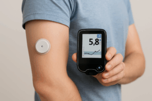 lecteur de glycémie sans piqûre posé sur le bras